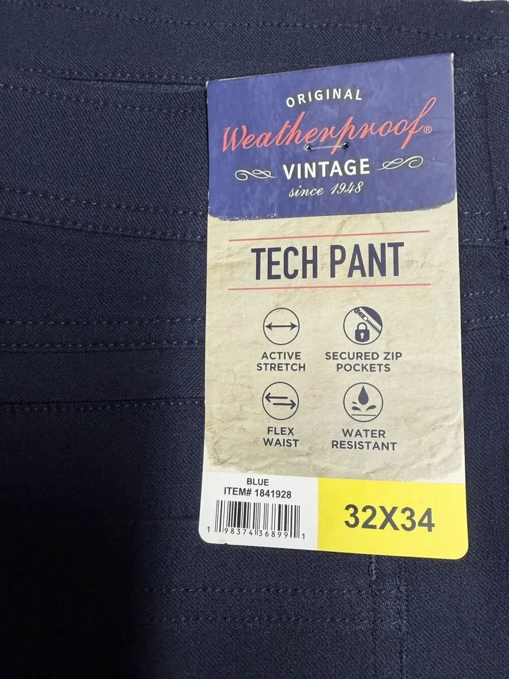 Weatherproof Vintage Men's Active Stretch Straight Fit Tech Pant 32W x 34L Blue